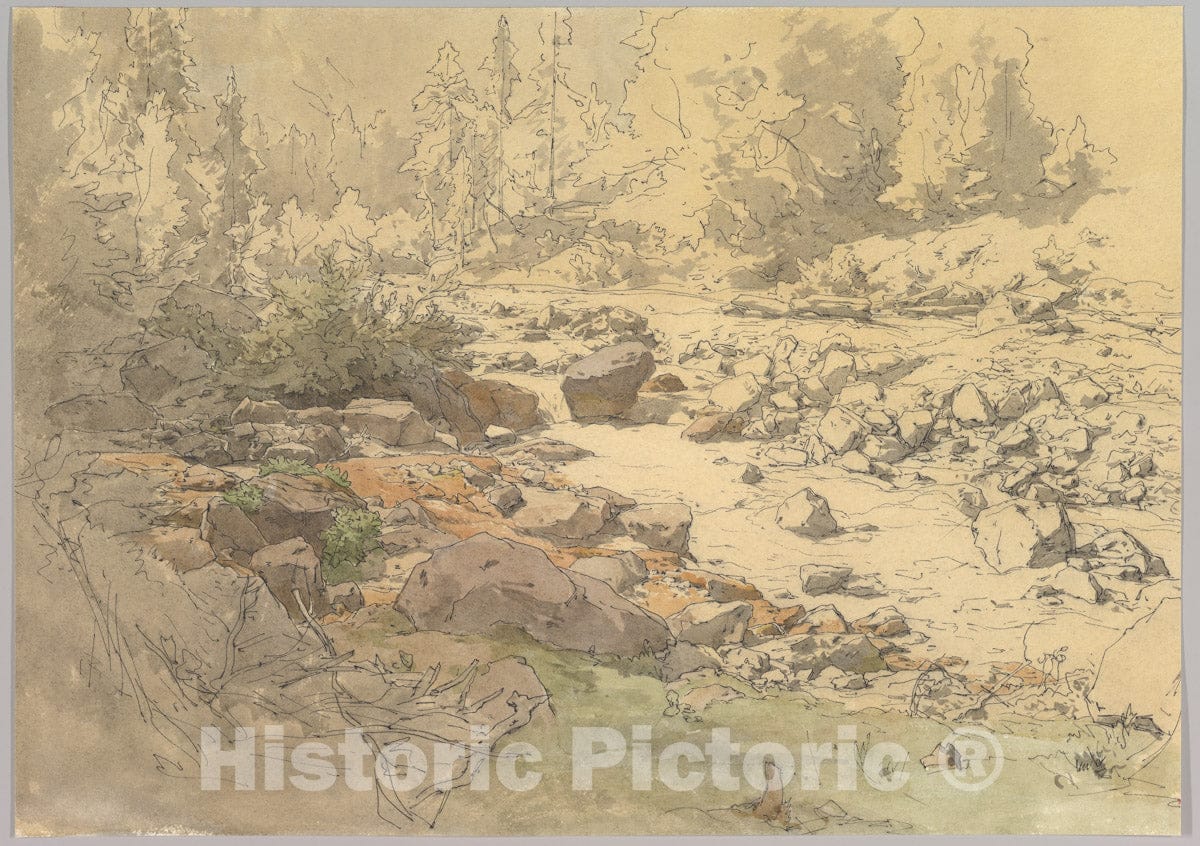 Art Print : Eduard Peithner von Lichtenfels - Landscape with Rocks in a River (Near Kronau?) : Vintage Wall Art