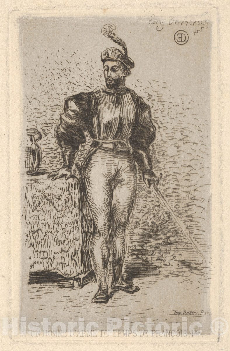 Art Print : Eugène Delacroix - Man at Arms 2 : Vintage Wall Art