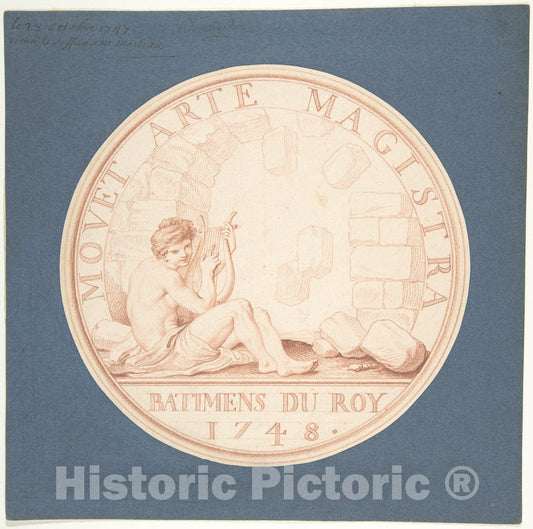 Art Print : Edme Bouchardon - Design for a Token: Bâtiments du Roi, 1748 : Vintage Wall Art