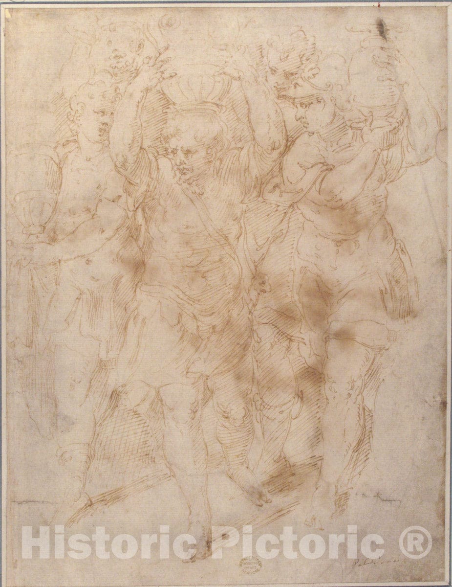 Art Print : Girolamo da Carpi (Girolamo Sellari) - Soldiers Carrying Urns : Vintage Wall Art