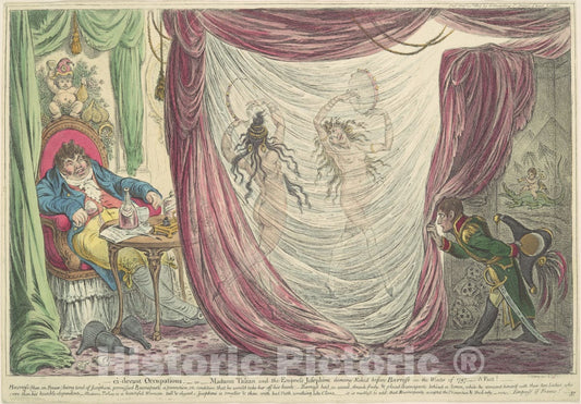 Art Print : James Gillray - Ci-devant Occupations; or, Madame Talian and the Empress Josephine Dancing Naked before Barrass in the Winter of 1797. - A Fact! : Vintage Wall Art