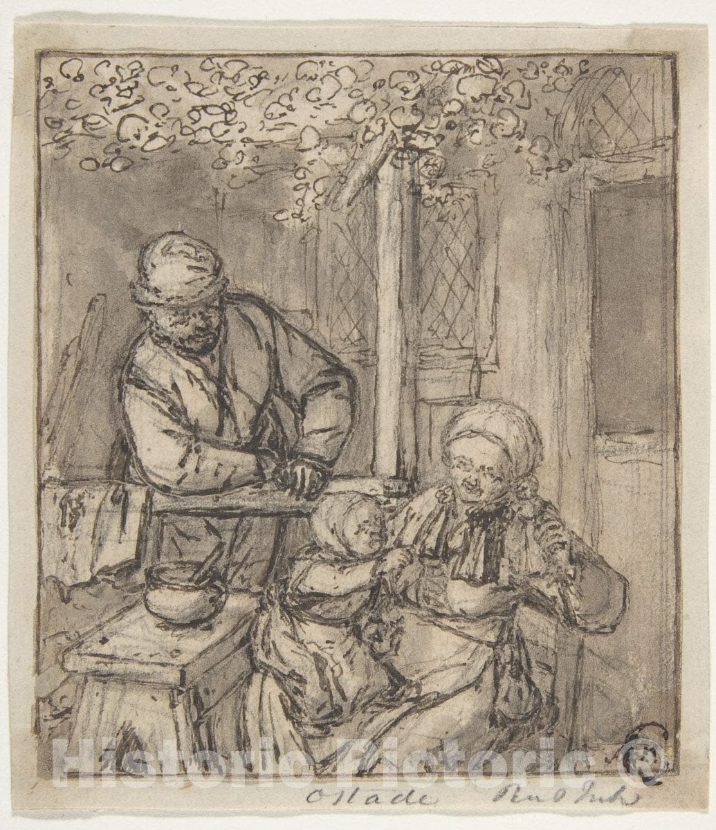 Art Print : Adriaen Van Ostade - Mother and Child with a Doll. : Vintage Wall Art