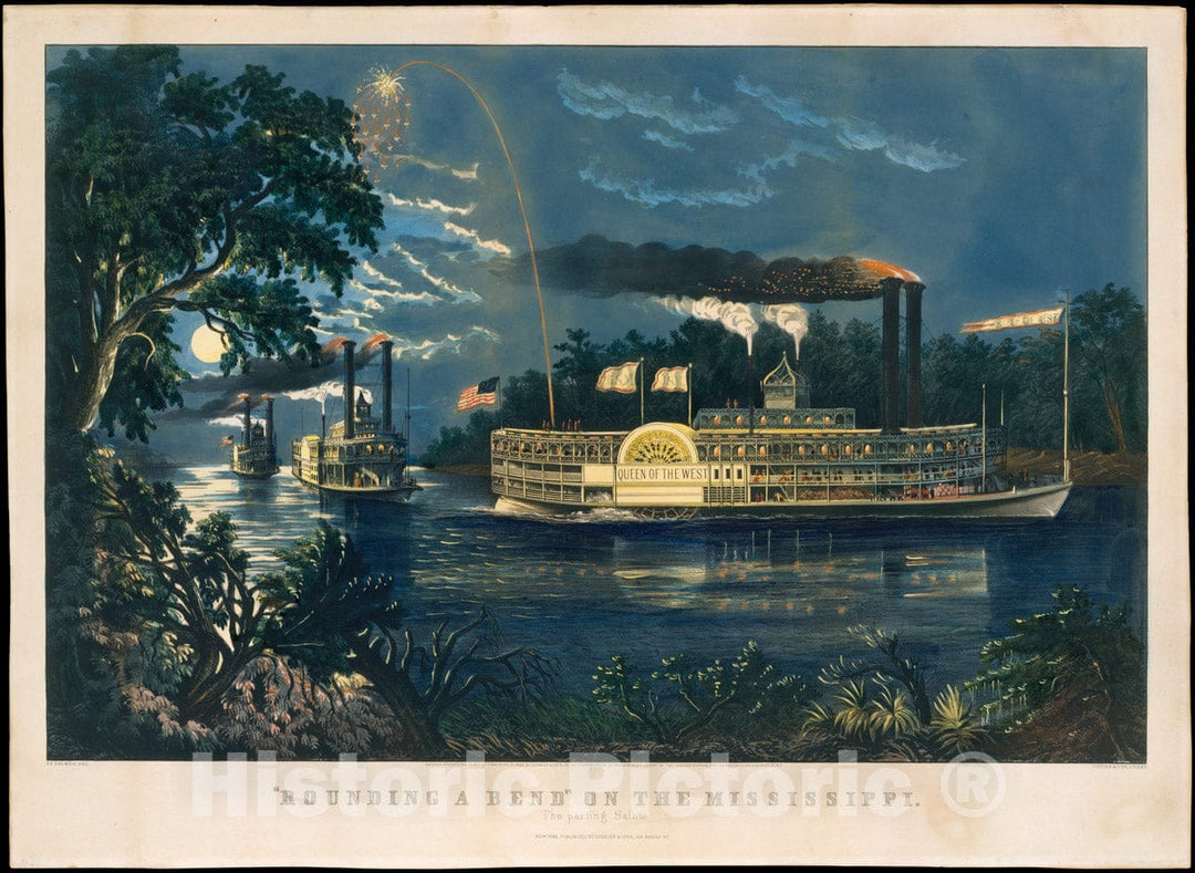 Art Print : Frances Flora Bond Palmer - Rounding a Bend on The Mississippi – The Parting Salute : Vintage Wall Art