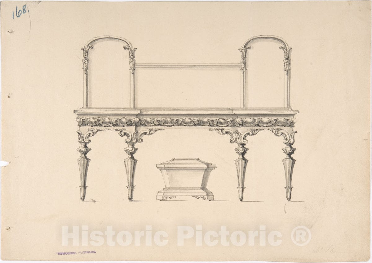 Art Print : British, 19th Century - Design for a Sideboard with Mirrors and Shell Ornament, a Casket Below : Vintage Wall Art