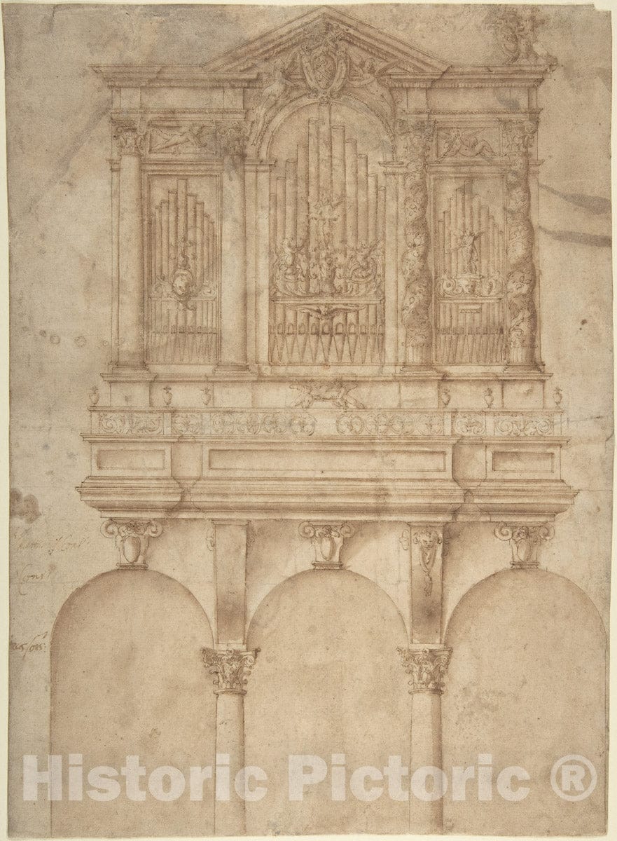 Art Print : Italian, 16th Century - A Pipe Organ with Papal Arms : Vintage Wall Art
