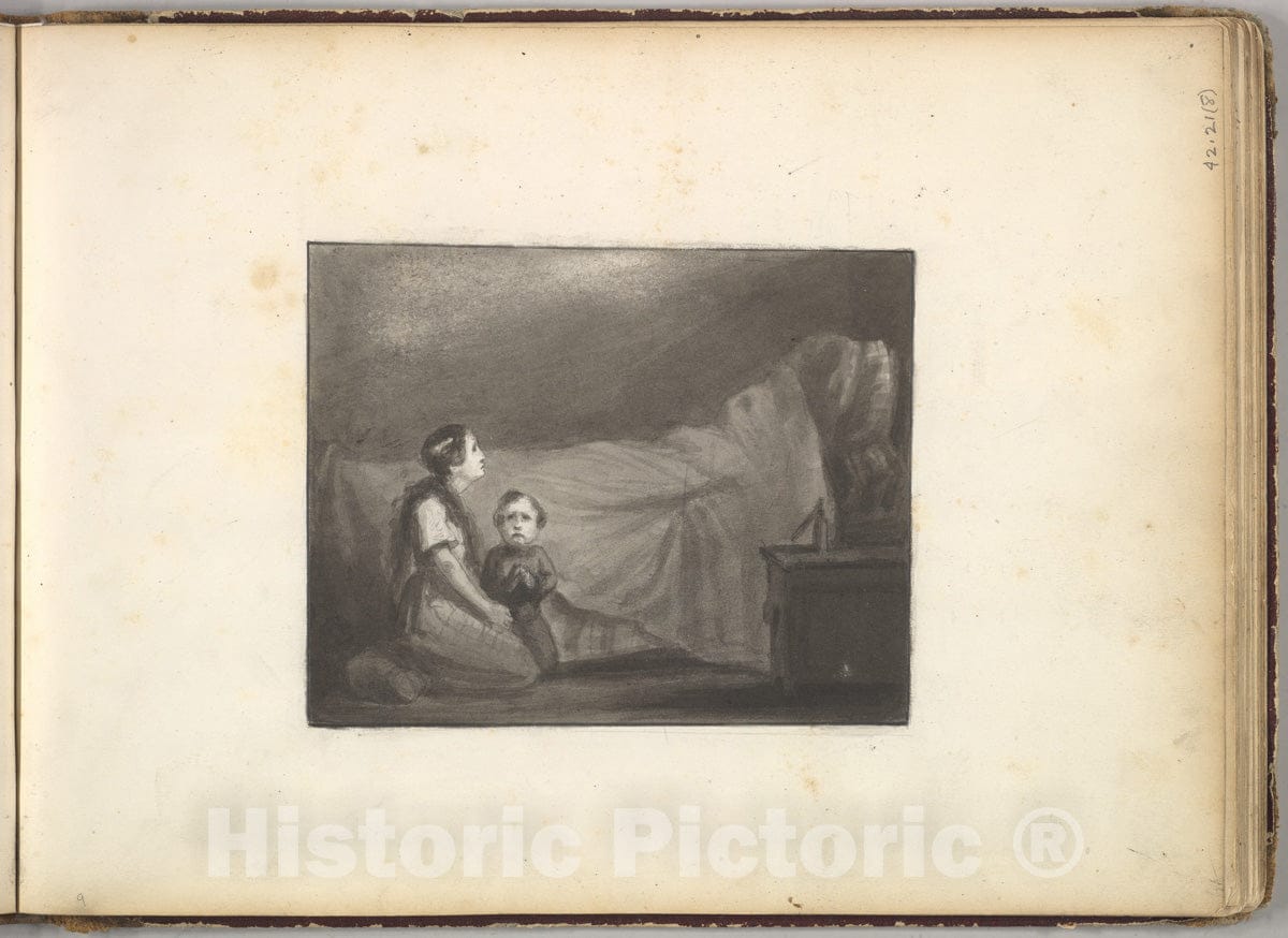 Art Print : Frederic, Lord Leighton - A Deathbed Scene (in Sketch Book with Drawings on Twenty-six Leaves) : Vintage Wall Art