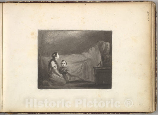 Art Print : Frederic, Lord Leighton - A Deathbed Scene (in Sketch Book with Drawings on Twenty-six Leaves) : Vintage Wall Art