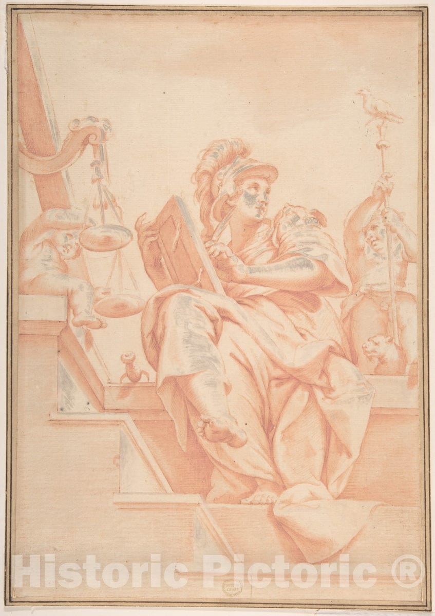 Art Print : Italian, 17th Century - Allegory of Justice with Two Putti (After Lorenzo Sabatini's Fresco in Palazzo Vecchio, Florence) : Vintage Wall Art