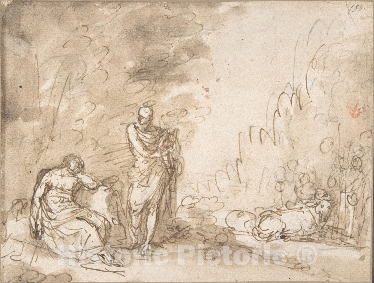 Art Print : Italian, Roman-Bolognese, 17th Century - Scene with Apollo? Orpheus? : Vintage Wall Art