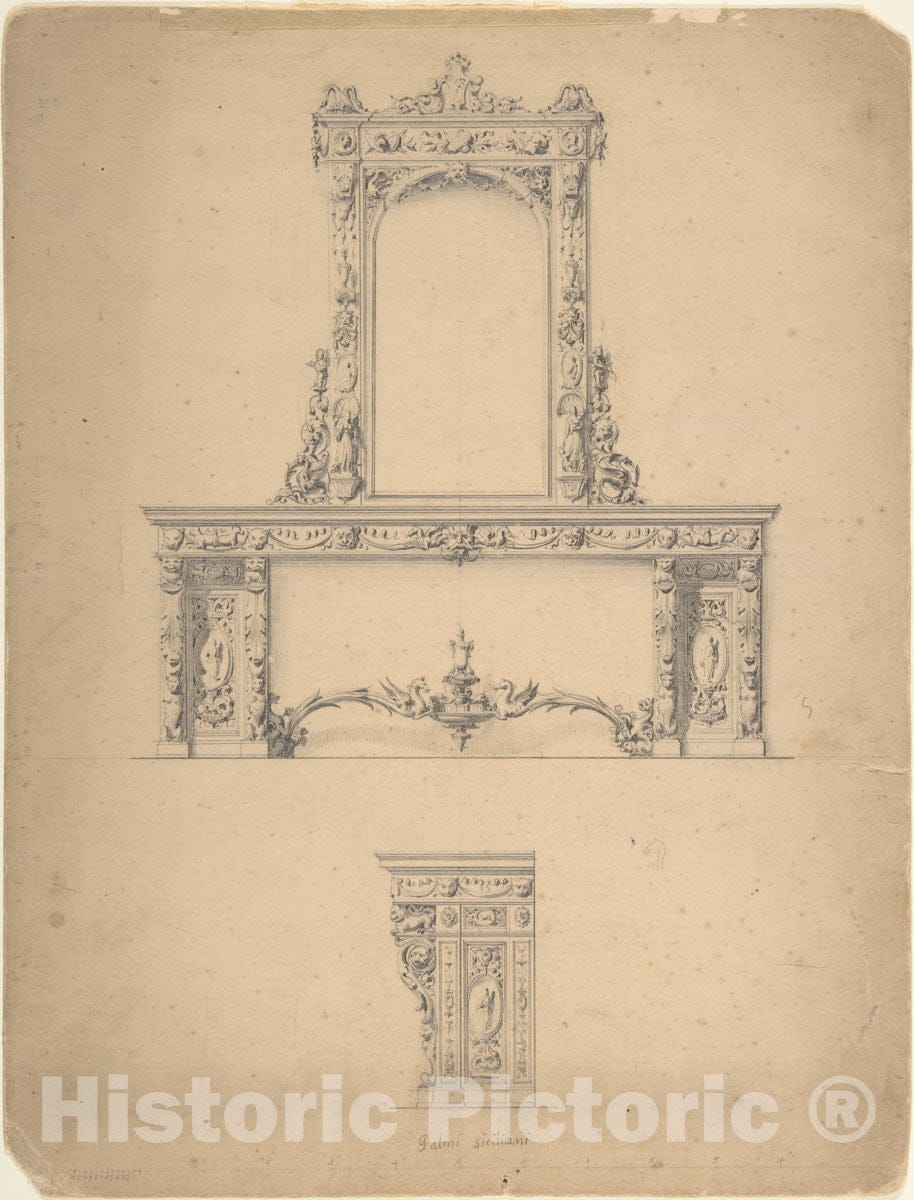 Art Print : Italian, 19th Century - Design for a Mirror 2 : Vintage Wall Art