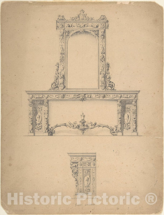 Art Print : Italian, 19th Century - Design for a Mirror 2 : Vintage Wall Art