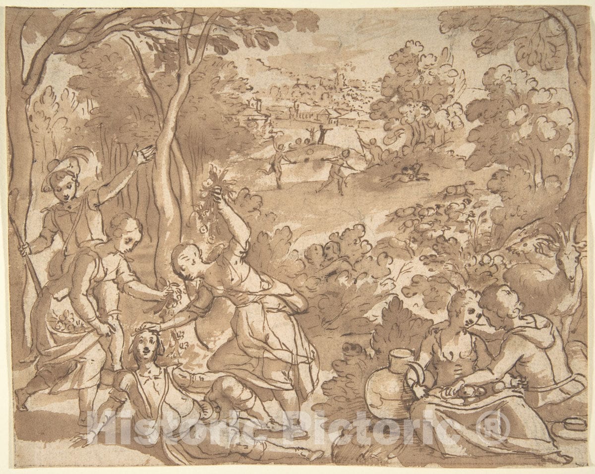 Art Print : Adam Van Noort - Landscape with Lovers and Hunters : Vintage Wall Art
