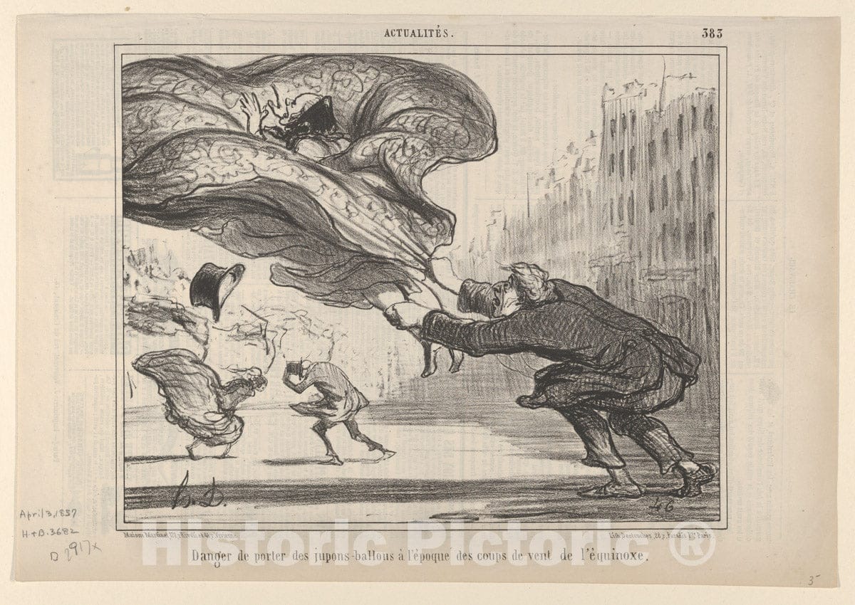 Art Print : Honoré Daumier - Danger de Porter des Jupes-Ballons, Plate 26 of La Crinolomanie, published in le Charivari, April 3, 1857 : Vintage Wall Art