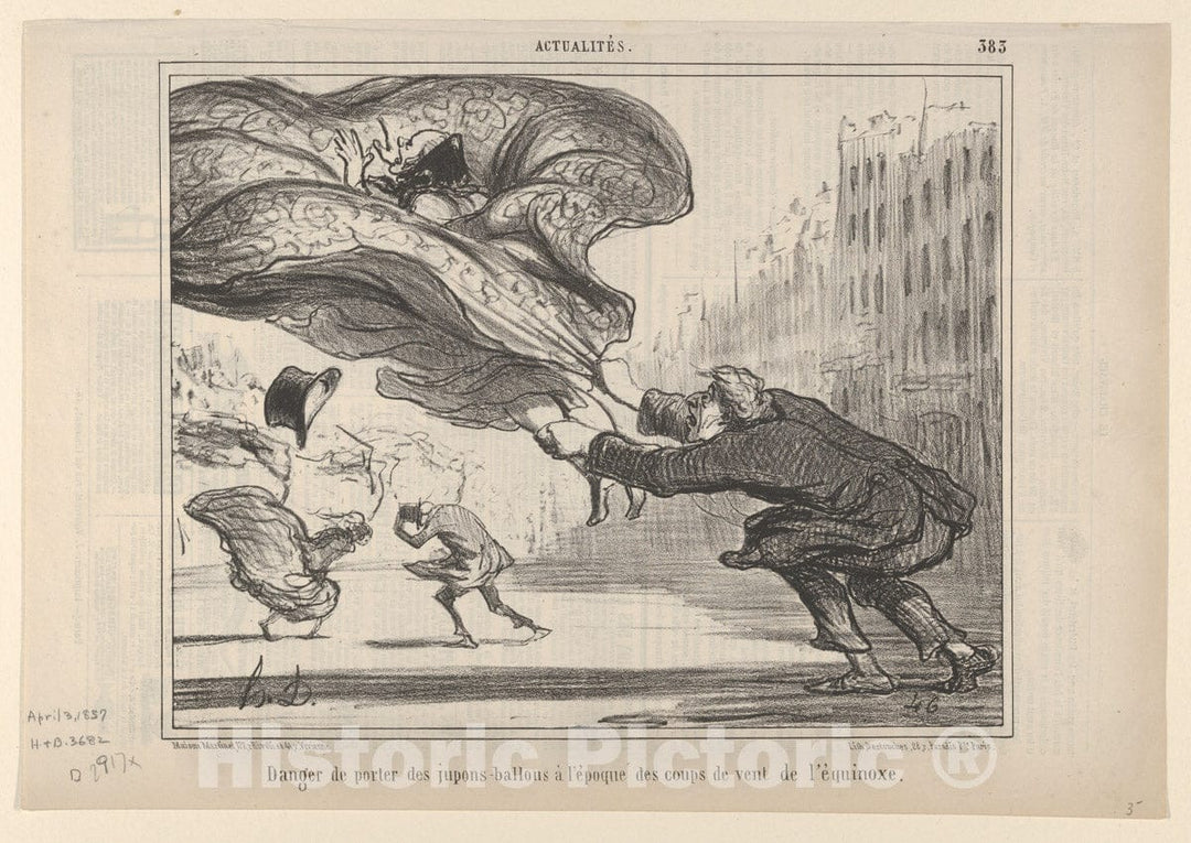 Art Print : Honoré Daumier - Danger de Porter des Jupes-Ballons, Plate 26 of La Crinolomanie, published in le Charivari, April 3, 1857 : Vintage Wall Art
