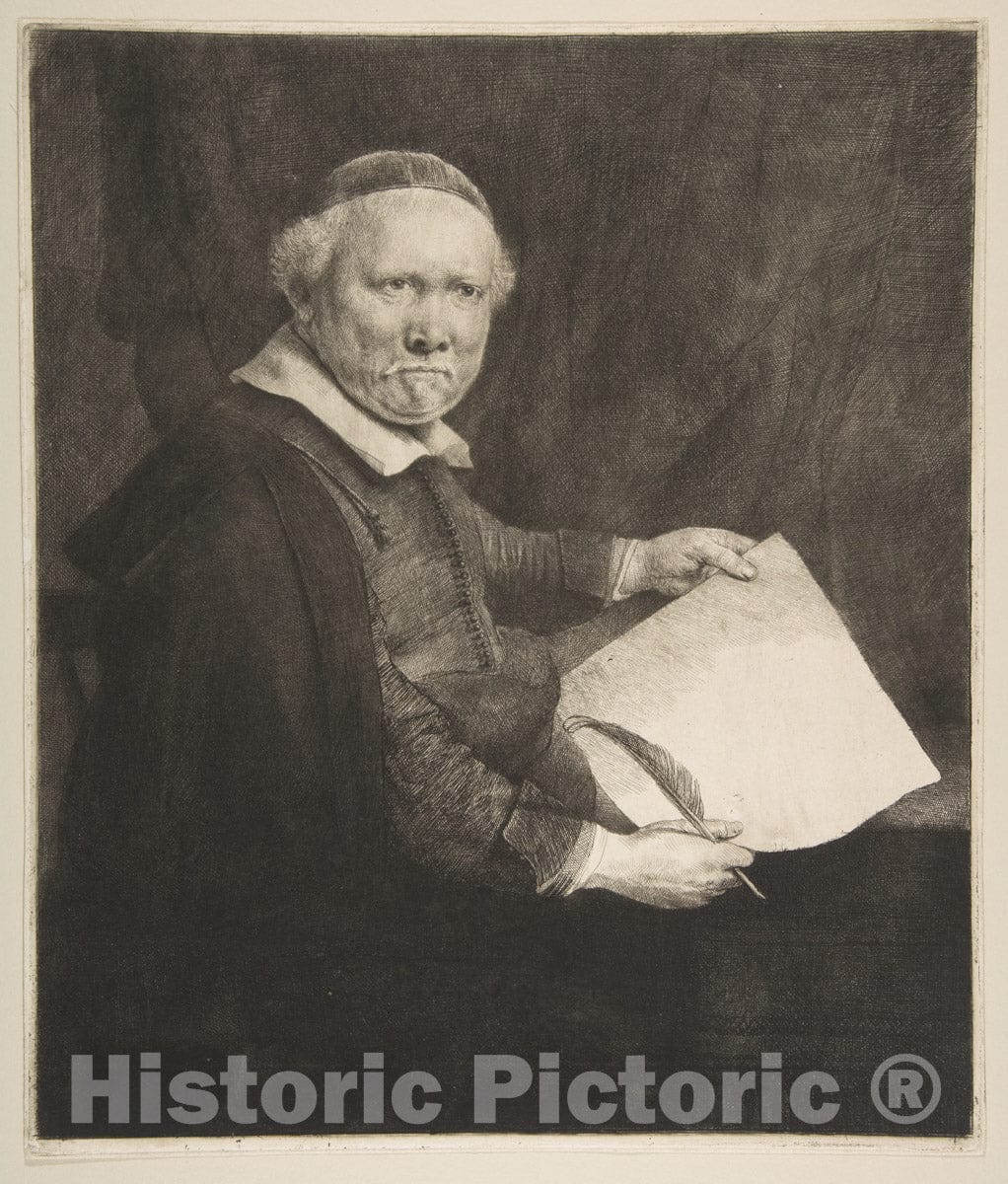 Art Print : Rembrandt (Rembrandt Van Rijn) - Portrait of Lieven Willemsz Van Coppenol, Writing Master (The Larger Plate) : Vintage Wall Art