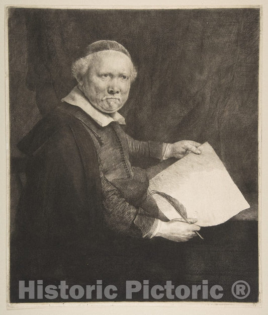 Art Print : Rembrandt (Rembrandt Van Rijn) - Portrait of Lieven Willemsz Van Coppenol, Writing Master (The Larger Plate) : Vintage Wall Art