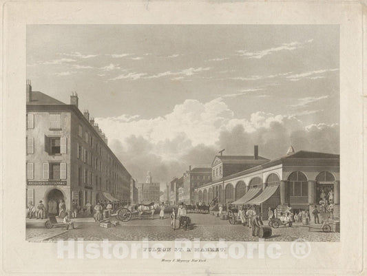 Art Print : William James Bennett - Fulton Street and Market, New York : Vintage Wall Art