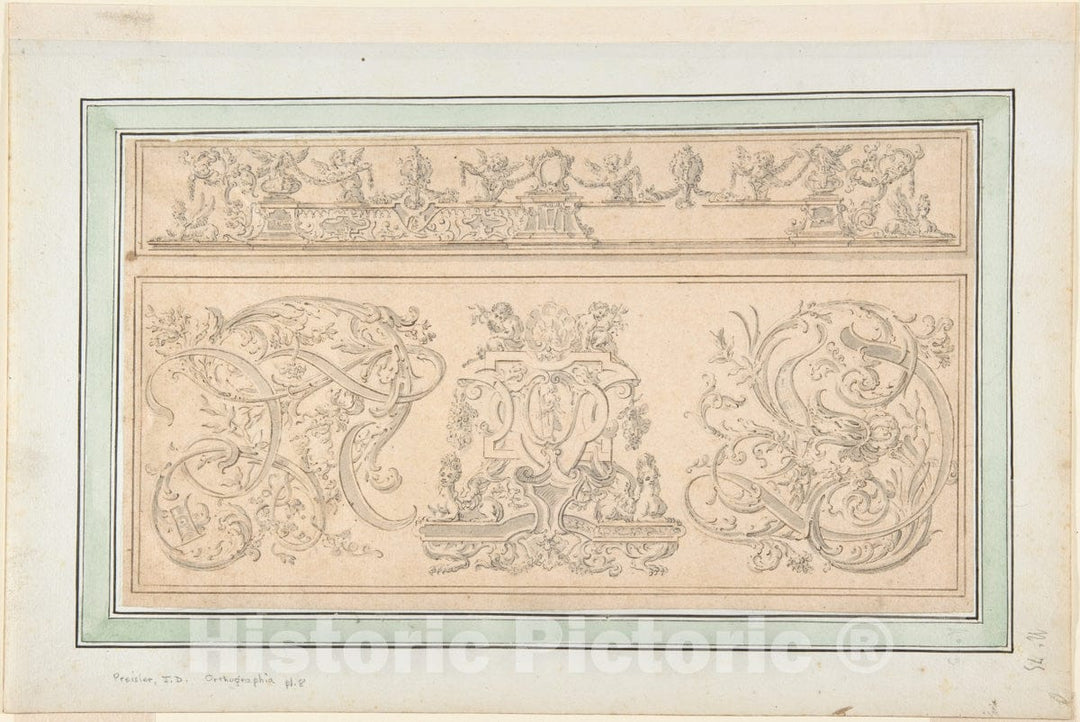 Art Print : Johann Daniel Preissler - Design for Orthographia pl.8 : Vintage Wall Art
