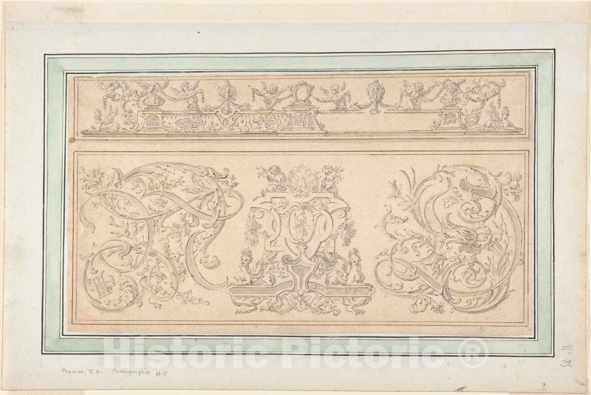 Art Print : Johann Daniel Preissler - Design for Orthographia pl.8 : Vintage Wall Art