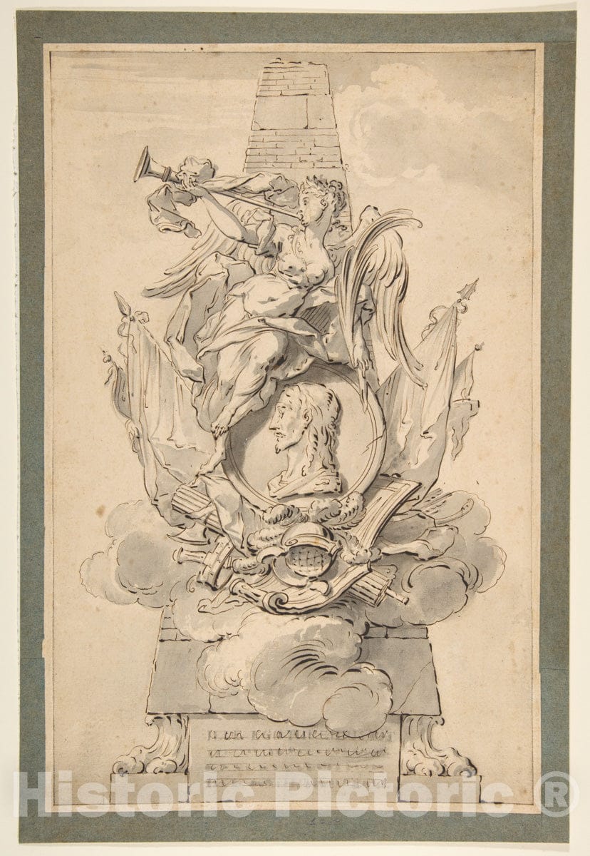 Art Print : Gilles-Marie Oppenord - Design for a Monument to a Military Leader : Vintage Wall Art