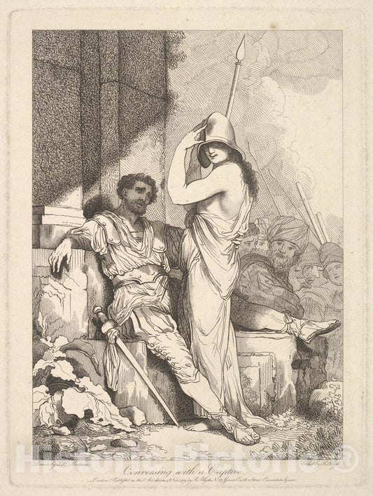 Art Print : Etched and published by Robert Blyth - Conversing with a Captive 1 : Vintage Wall Art