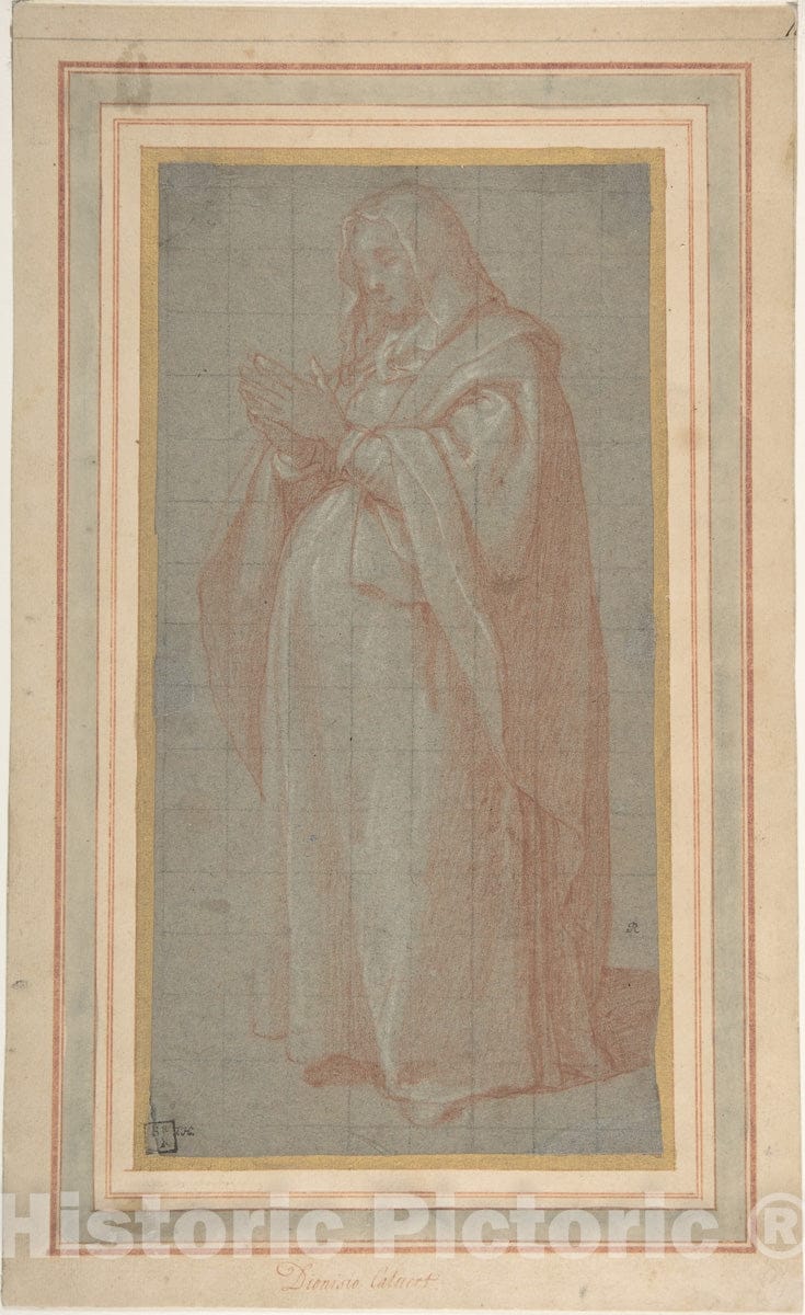 Art Print : Bartolomeo Cesi - Standing Pregnant Woman (Study for The Pregnant Virgin Mary) : Vintage Wall Art