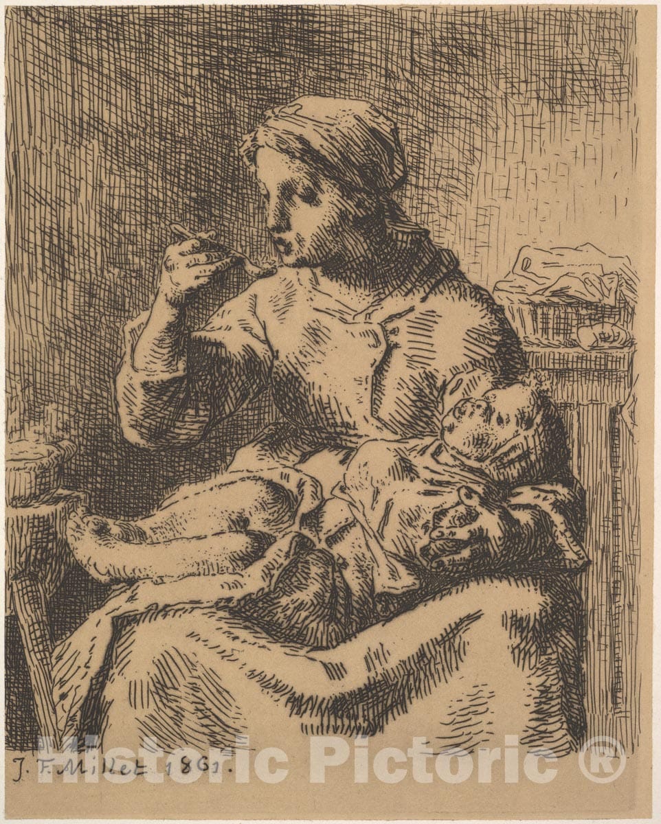 Art Print : Jean-François Millet - Cooling The Porridge 2 : Vintage Wall Art