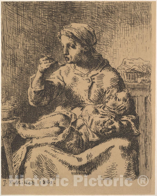 Art Print : Jean-François Millet - Cooling The Porridge 2 : Vintage Wall Art
