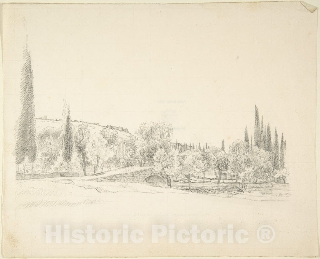 Art Print : Franz von Hauslab The Younger - Landscape with Bridge : Vintage Wall Art