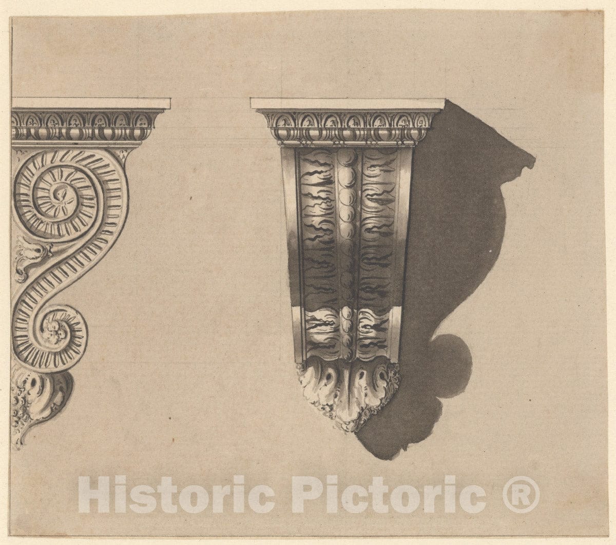 Art Print : Richard de Lalonde - Two Views of a Bracket : Vintage Wall Art