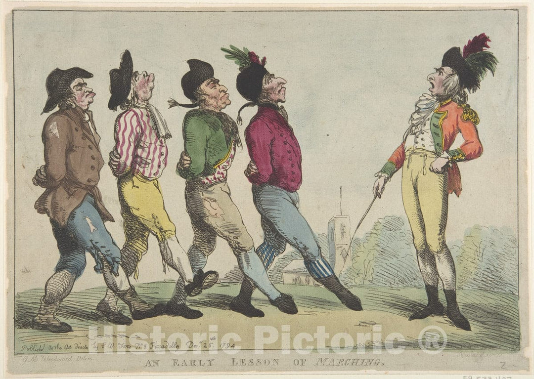 Art Print : Thomas Rowlandson - an Early Lesson of Marching 2 : Vintage Wall Art