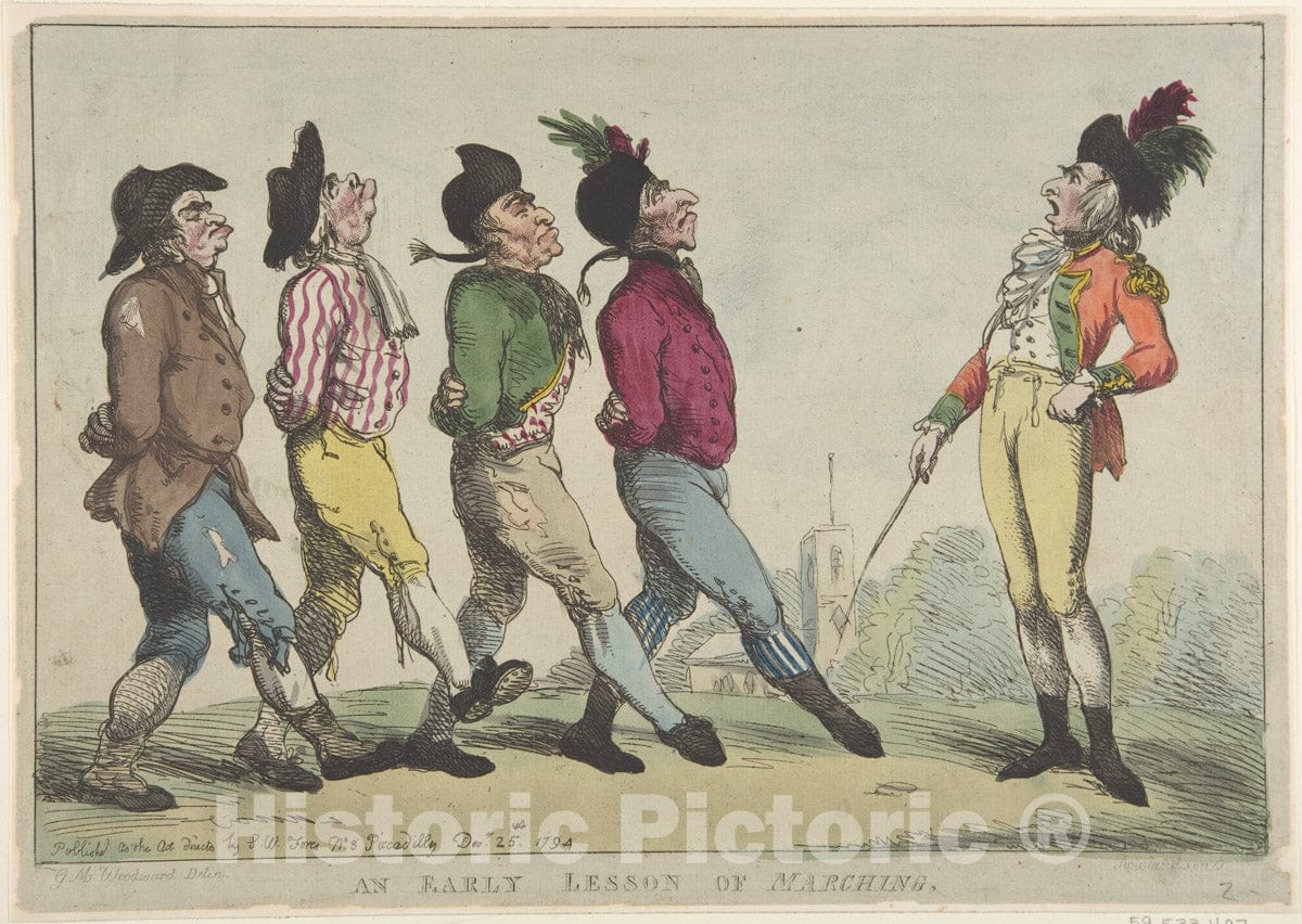 Art Print : Thomas Rowlandson - an Early Lesson of Marching 2 : Vintage Wall Art