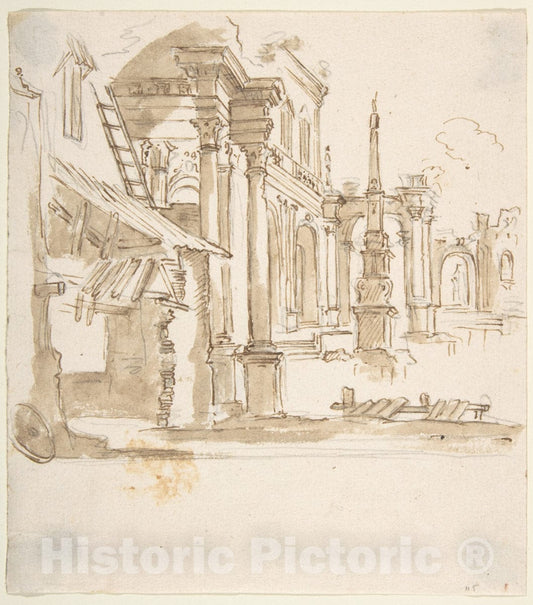 Art Print : Italian, Piedmontese, 18th Century - Capricio with Architectural Ruins in Perspective. : Vintage Wall Art
