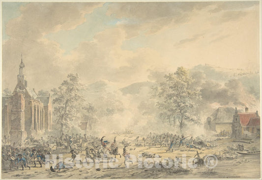 Art Print : Dirk Langendijk - Battle Scene with Church at Left : Vintage Wall Art