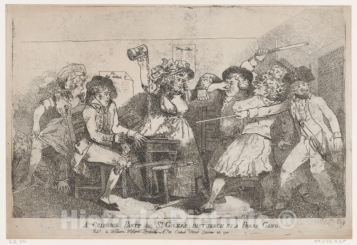 Art Print : Thomas Rowlandson - A Cribbage Party in St. Giles's Disturbed by A Press Gang : Vintage Wall Art
