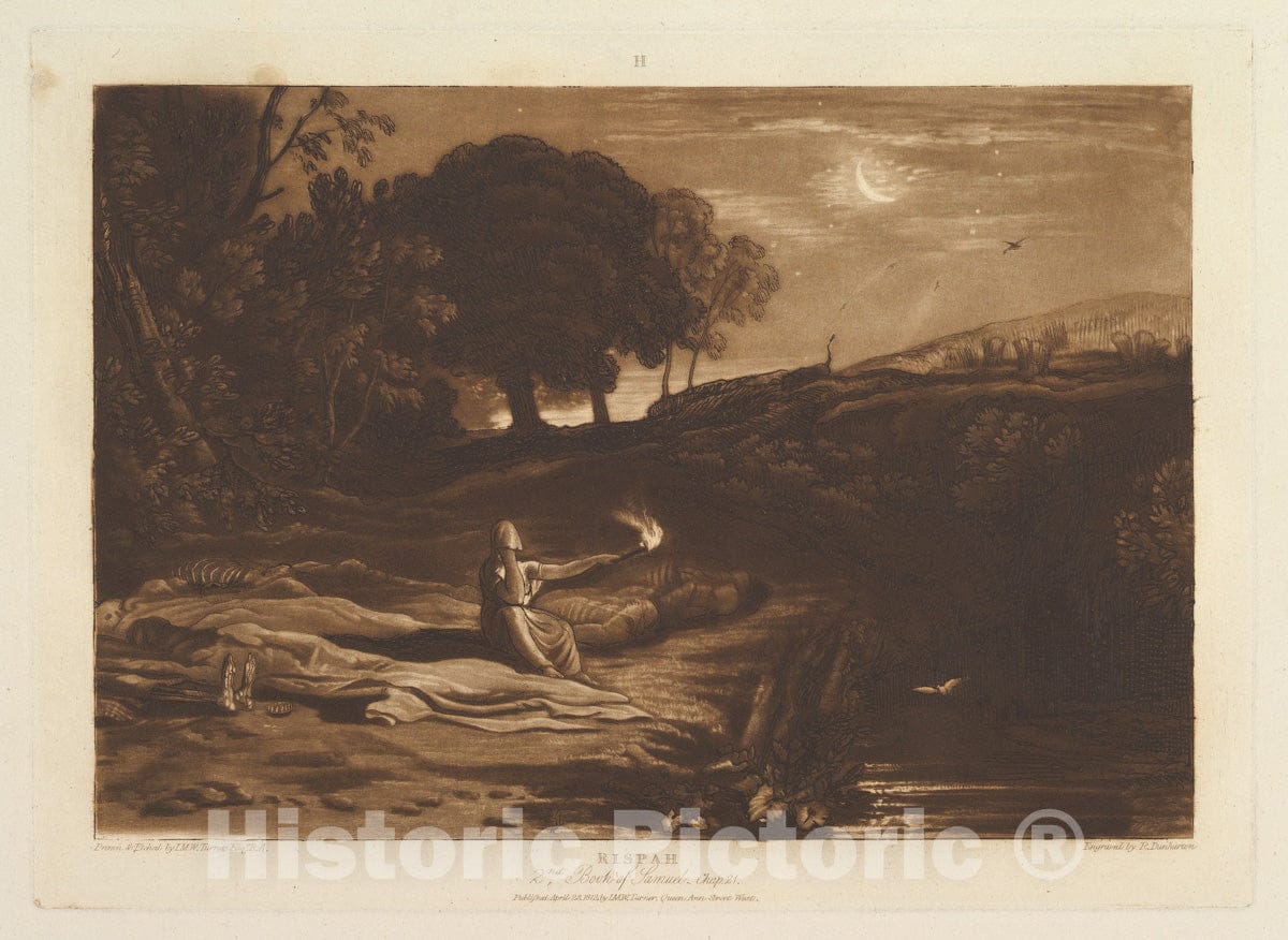 Art Print : Designed and Etched by Joseph Mallord William Turner - Rispah, 2nd Book of Samuel, Chapter 21 (Liber Studiorum, Part IX, Plate 46) v.1 : Vintage Wall Art