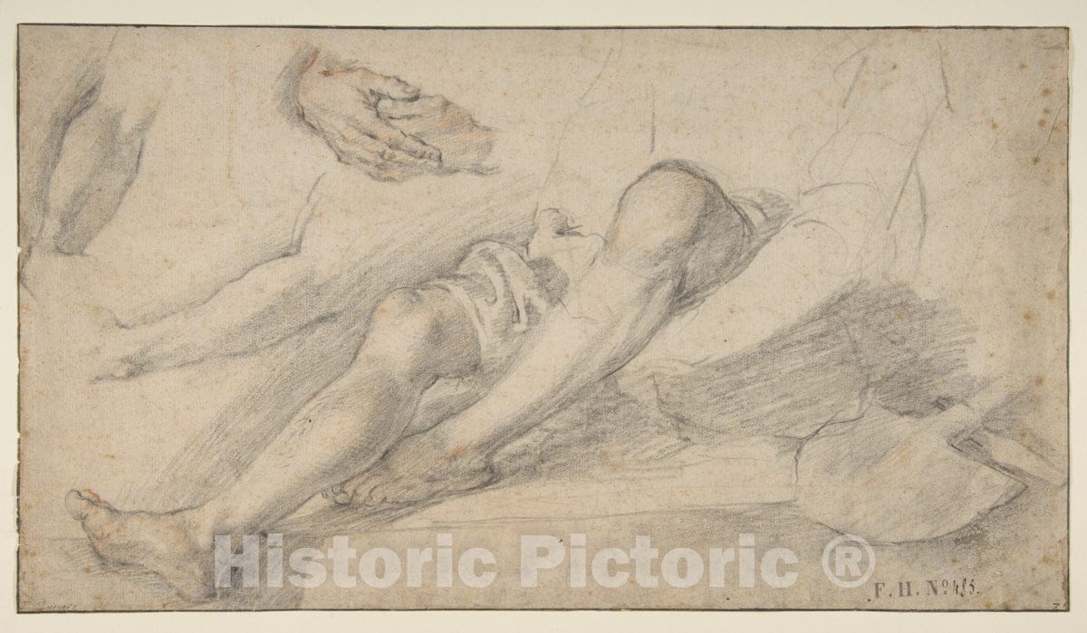 Art Print : Bernardino Poccetti - Studies for a Seated Figure of a Man with a Shovel : Vintage Wall Art
