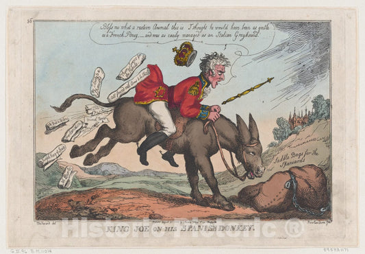 Art Print : Thomas Rowlandson - King Joe on his Spanish Donkey : Vintage Wall Art