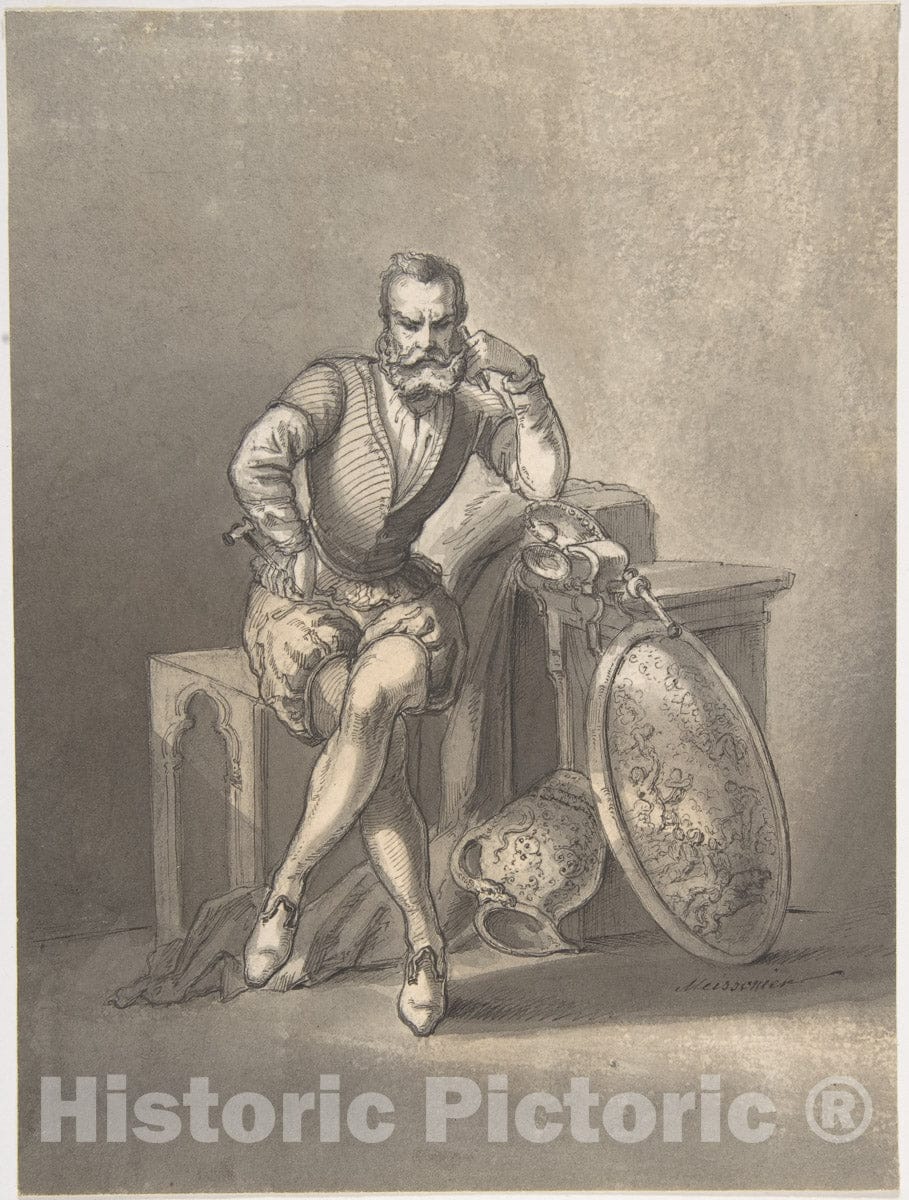 Art Print : Ernest Meissonier - Portrait of a Silversmith, Seated : Vintage Wall Art