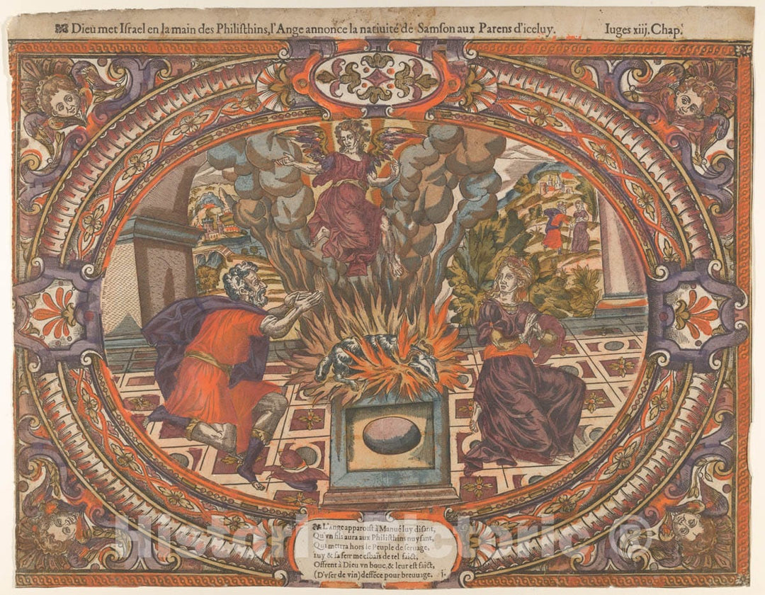 Art Print : Anonymous, French, 16th Century - Angel Announcing The Birth of Samson, from The Story of Samson : Vintage Wall Art