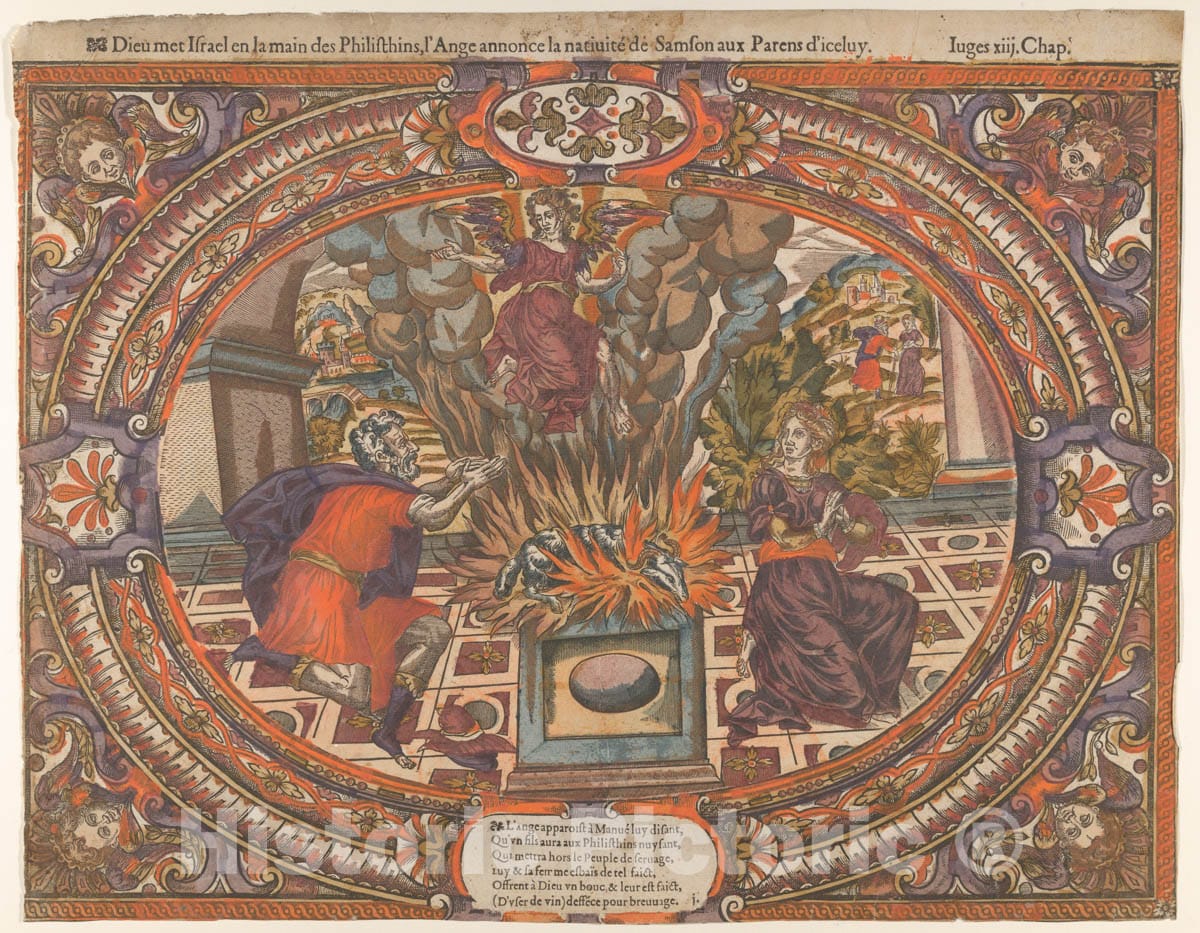 Art Print : Anonymous, French, 16th Century - Angel Announcing The Birth of Samson, from The Story of Samson : Vintage Wall Art