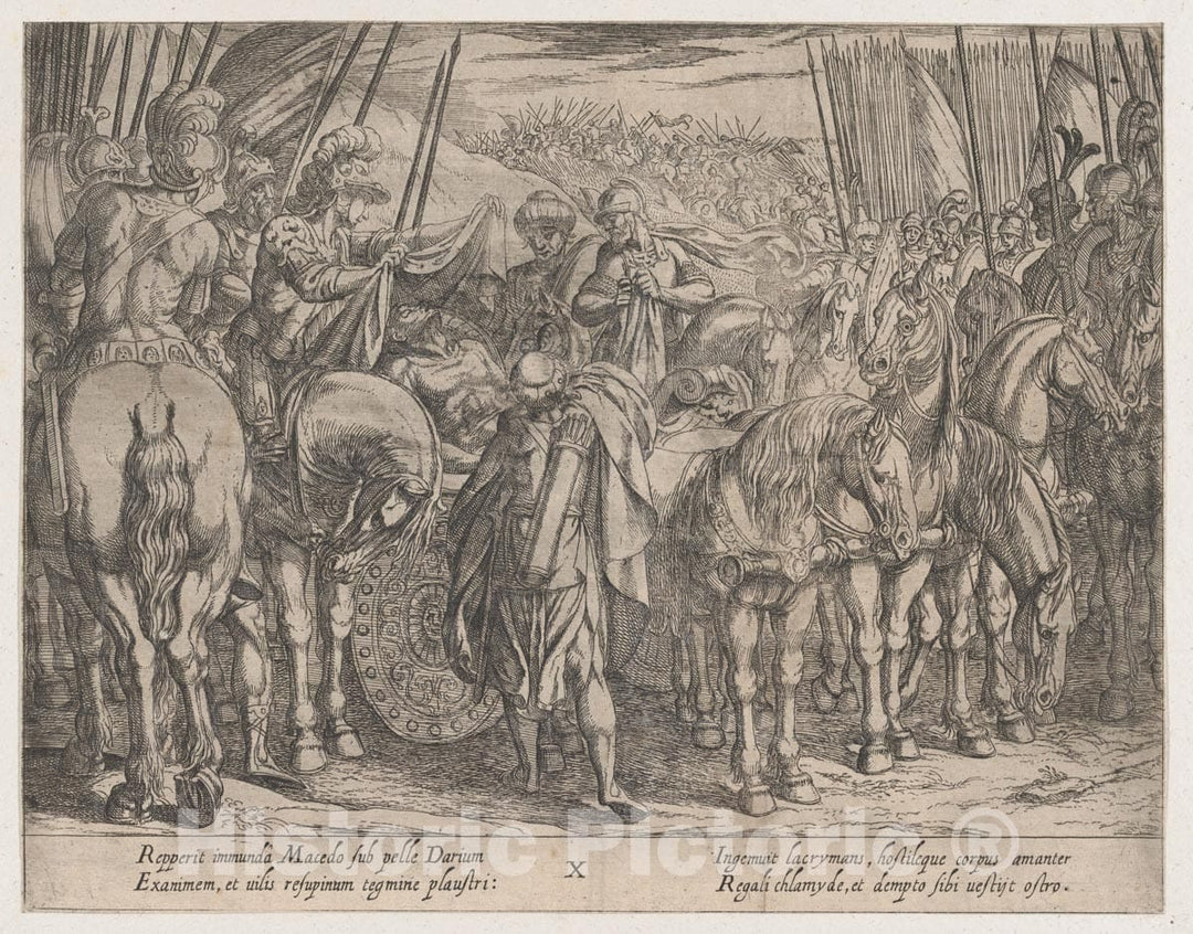 Art Print : Antonio Tempesta - Plate 10: Alexander Finding The Body of Darius, from The Deeds of Alexander The Great : Vintage Wall Art