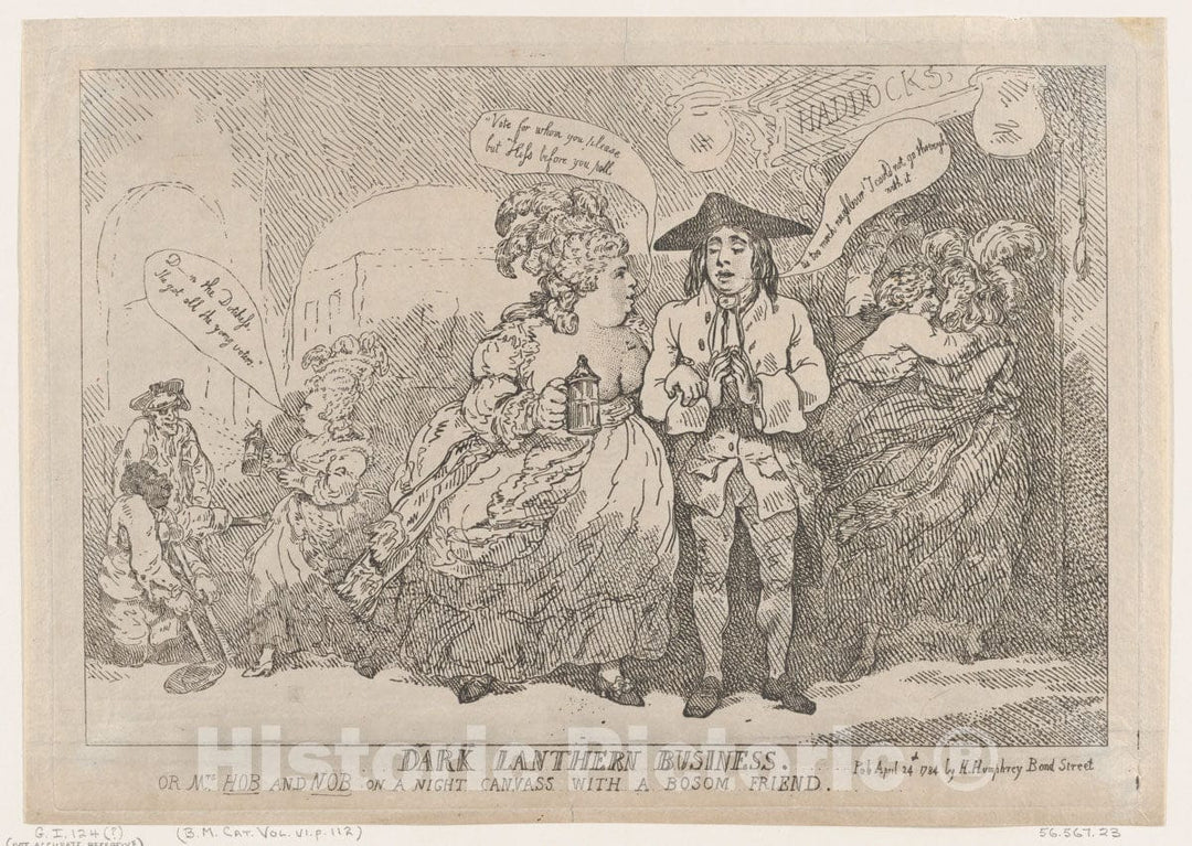 Art Print : Thomas Rowlandson - Dark Lanthern Business, or, Mrs. Hob and Nob On a Night Canvass with a Bosom Friend : Vintage Wall Art