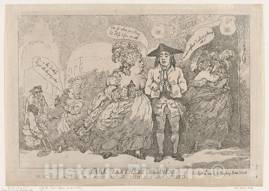 Art Print : Thomas Rowlandson - Dark Lanthern Business, or, Mrs. Hob and Nob On a Night Canvass with a Bosom Friend : Vintage Wall Art