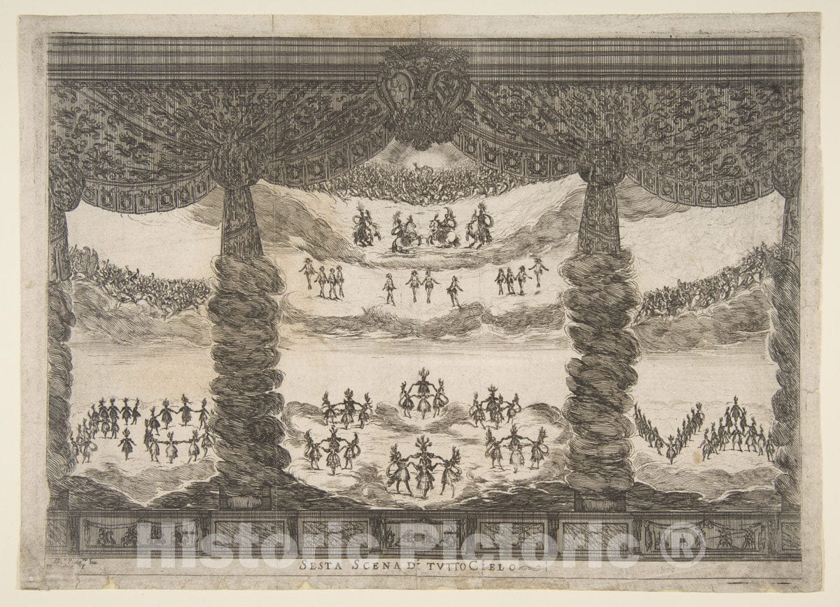 Art Print : Stefano Della Bella - Sixth Scene, The Heavens, from 'The Marriage of The Gods' (Le nozze Degli Dei) 1 : Vintage Wall Art