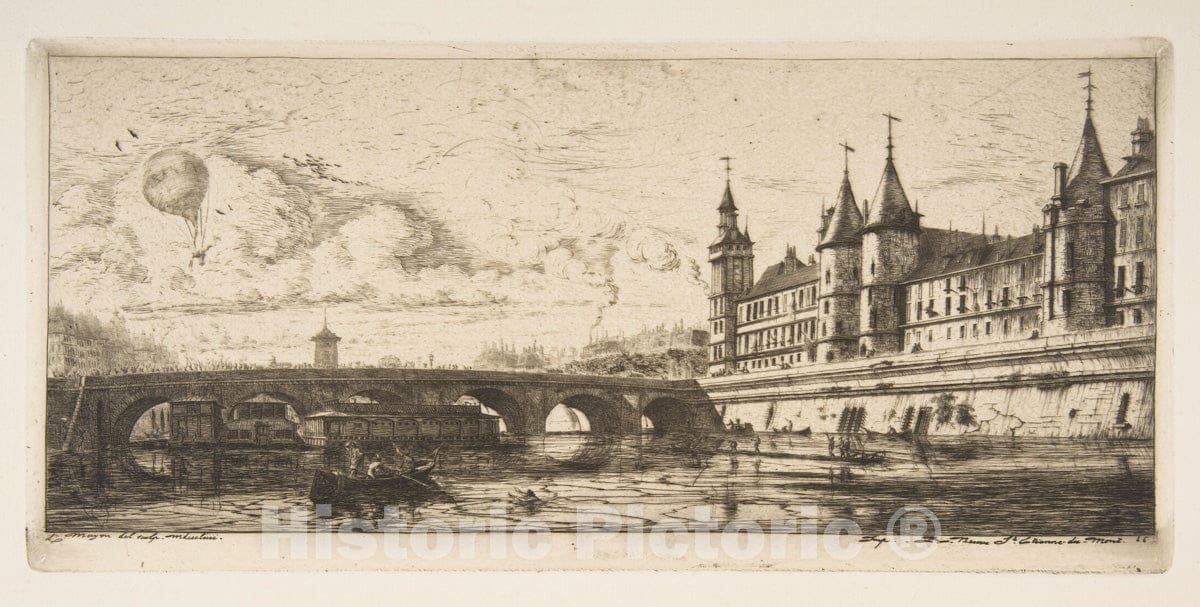 Art Print : Charles Meryon - Pont-au-Change, Paris 2 : Vintage Wall Art