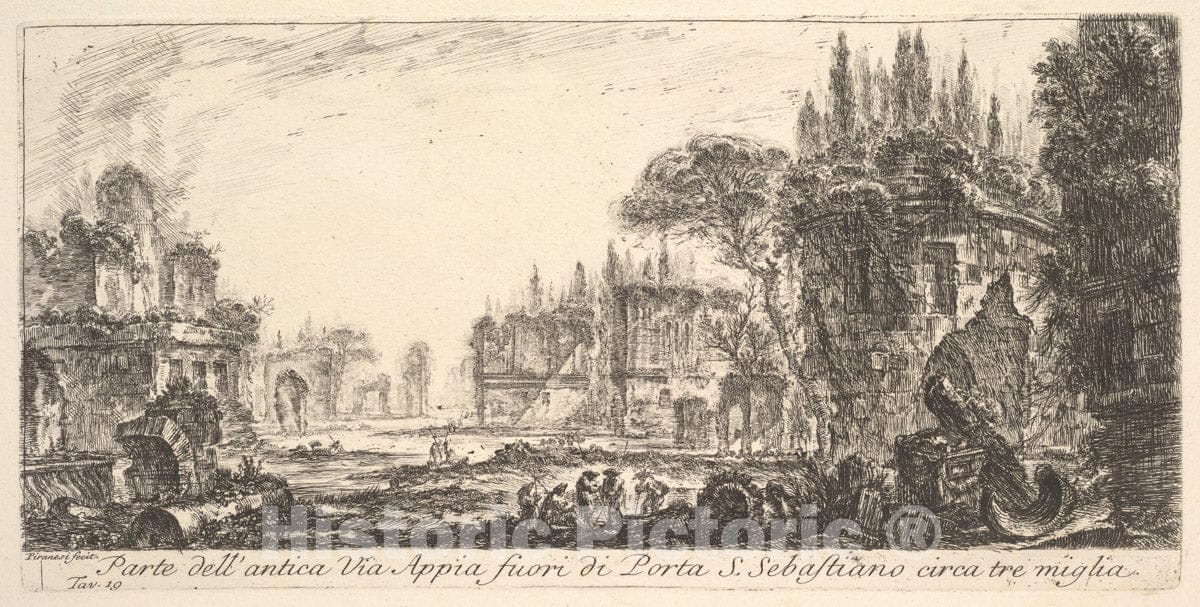 Art Print : Plate 19: Part of The Ancient Appian Way - Artist: Giovanni Battista Piranesi - Created: c1748 : Vintage Wall Art