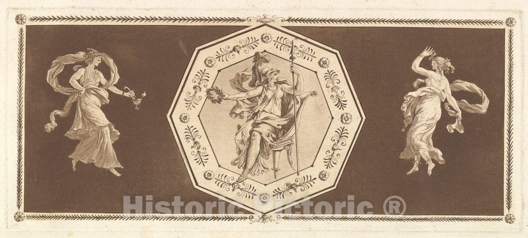 Art Print : Ornament Minerva Seated Within an Octagonal Border - Artist: Jean Jacques Lagrenee - Created: 1784 : Vintage Wall Art