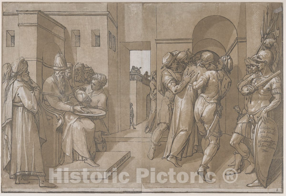 Art Print : Andrea Andreani - Christ is Being led Away, Soldiers Stand at The Right (Right Side of Sheet) : Vintage Wall Art