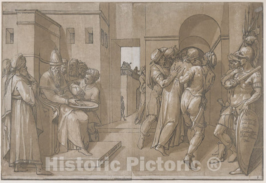 Art Print : Andrea Andreani - Christ is Being led Away, Soldiers Stand at The Right (Right Side of Sheet) : Vintage Wall Art